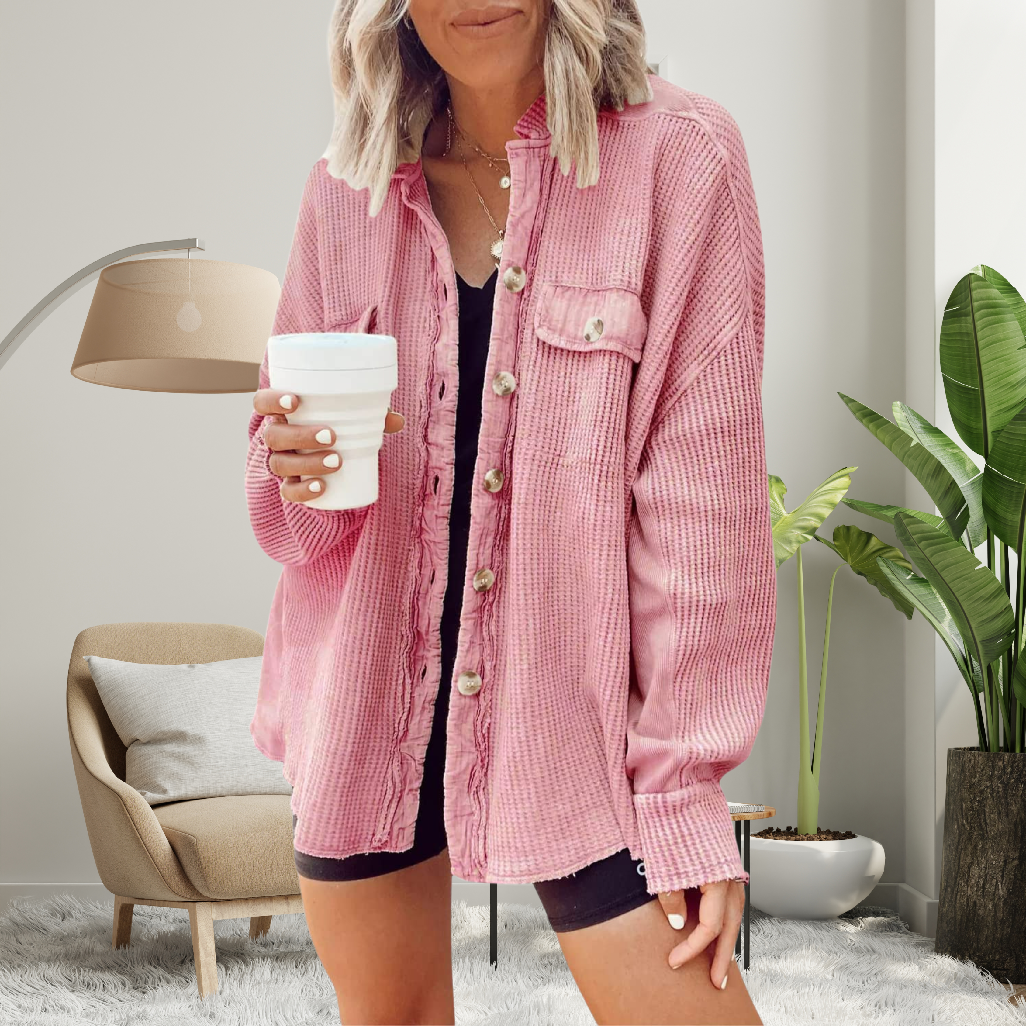 FAYE™ - Cozy Loose Fit Batwing Sleeve Button Down Jacket