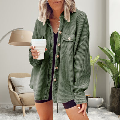 FAYE™ - Cozy Loose Fit Batwing Sleeve Button Down Jacket