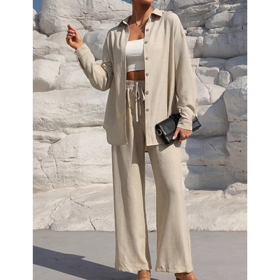 VANORA™ – Comfy Long Sleeve Blouse and Trouser Co-ord Set