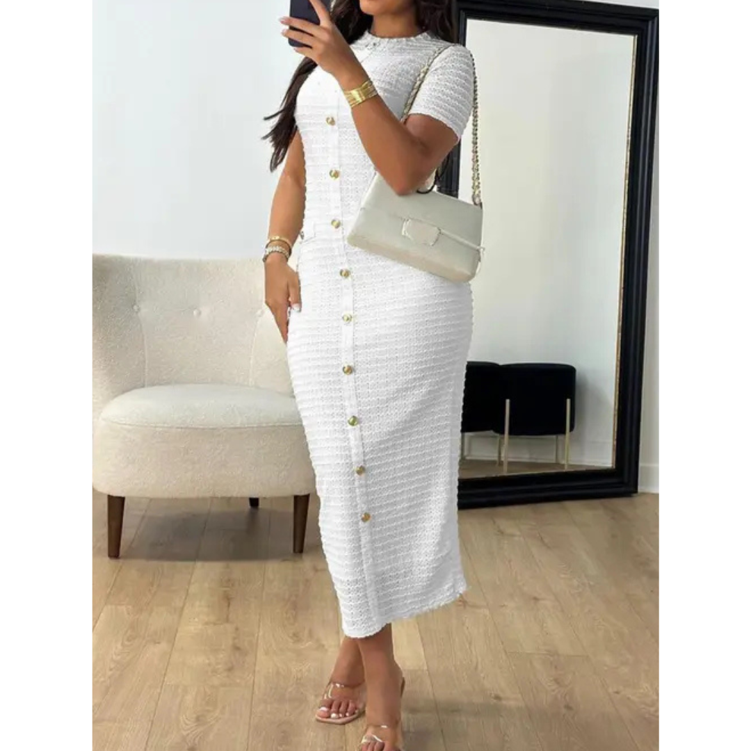 ALINA™ - Elegant Crew Neck Formal Midi Dress