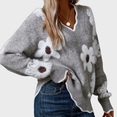 Karin | elegant floral sweater with V-neck