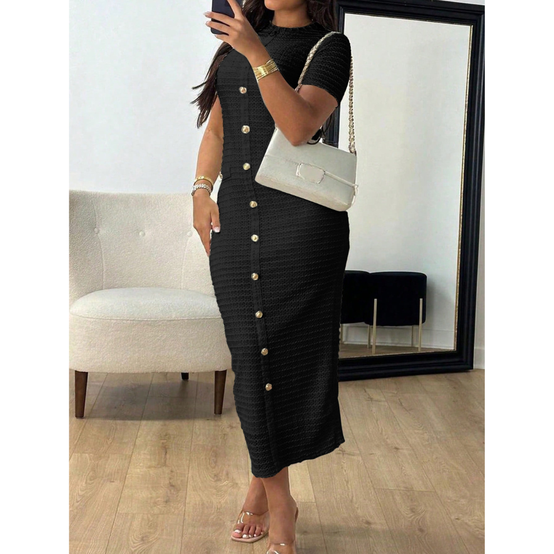 ALINA™ - Elegant Crew Neck Formal Midi Dress