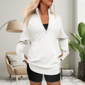 QUINN™ - Cozy Long Sleeve Quarter Zip Collared Pullover Sweater