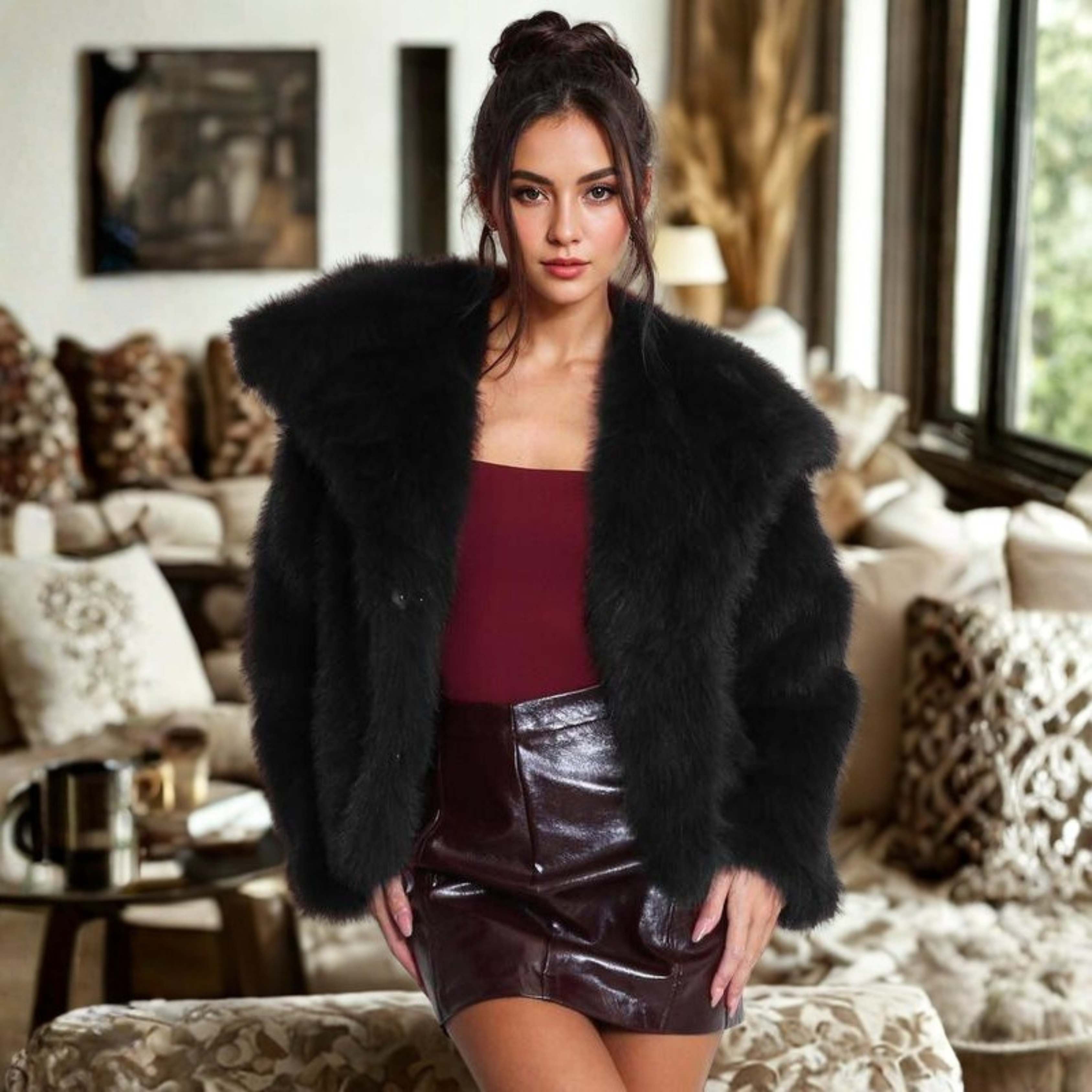 CORRINE™ - Classy Long Sleeve Collared Fuzzy Coat