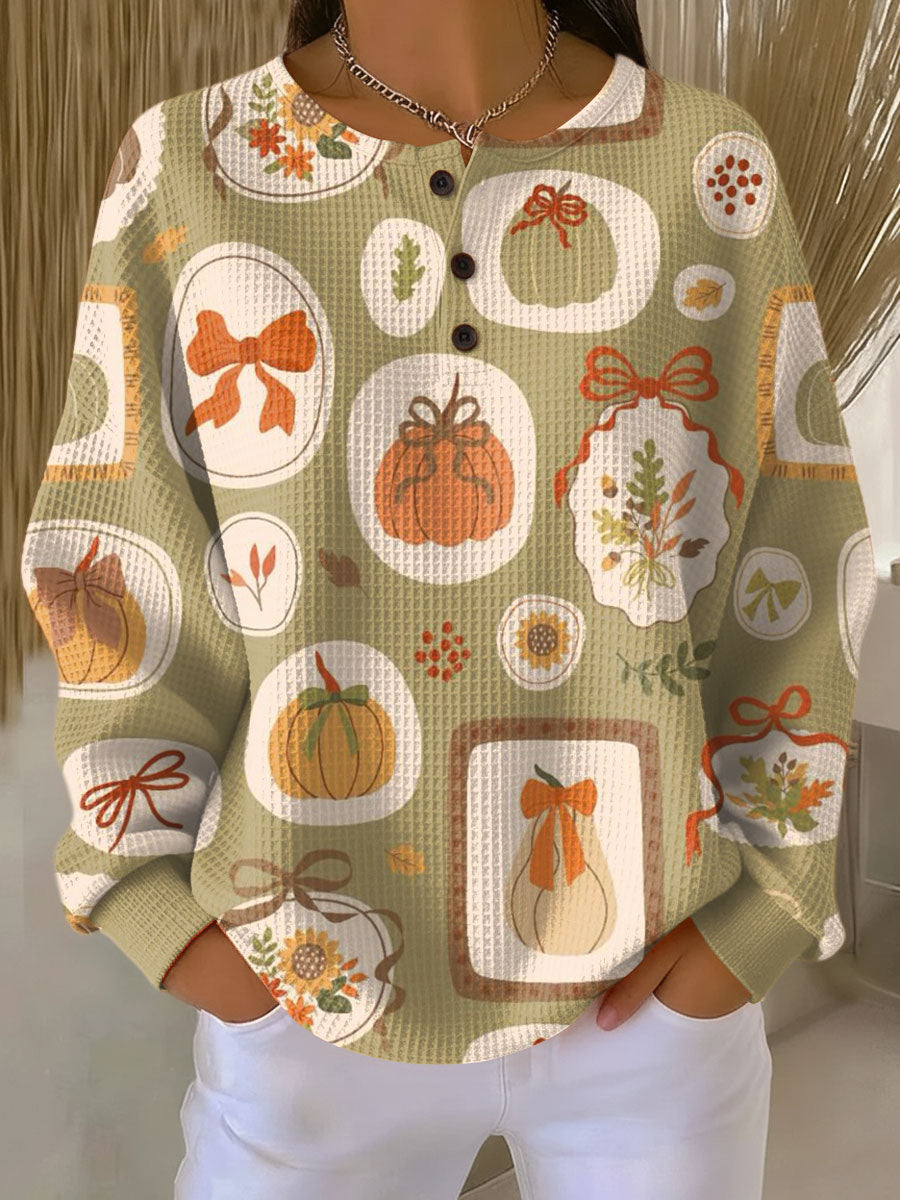 Aileen | Autumn Sweater with Bows and Pumpkin