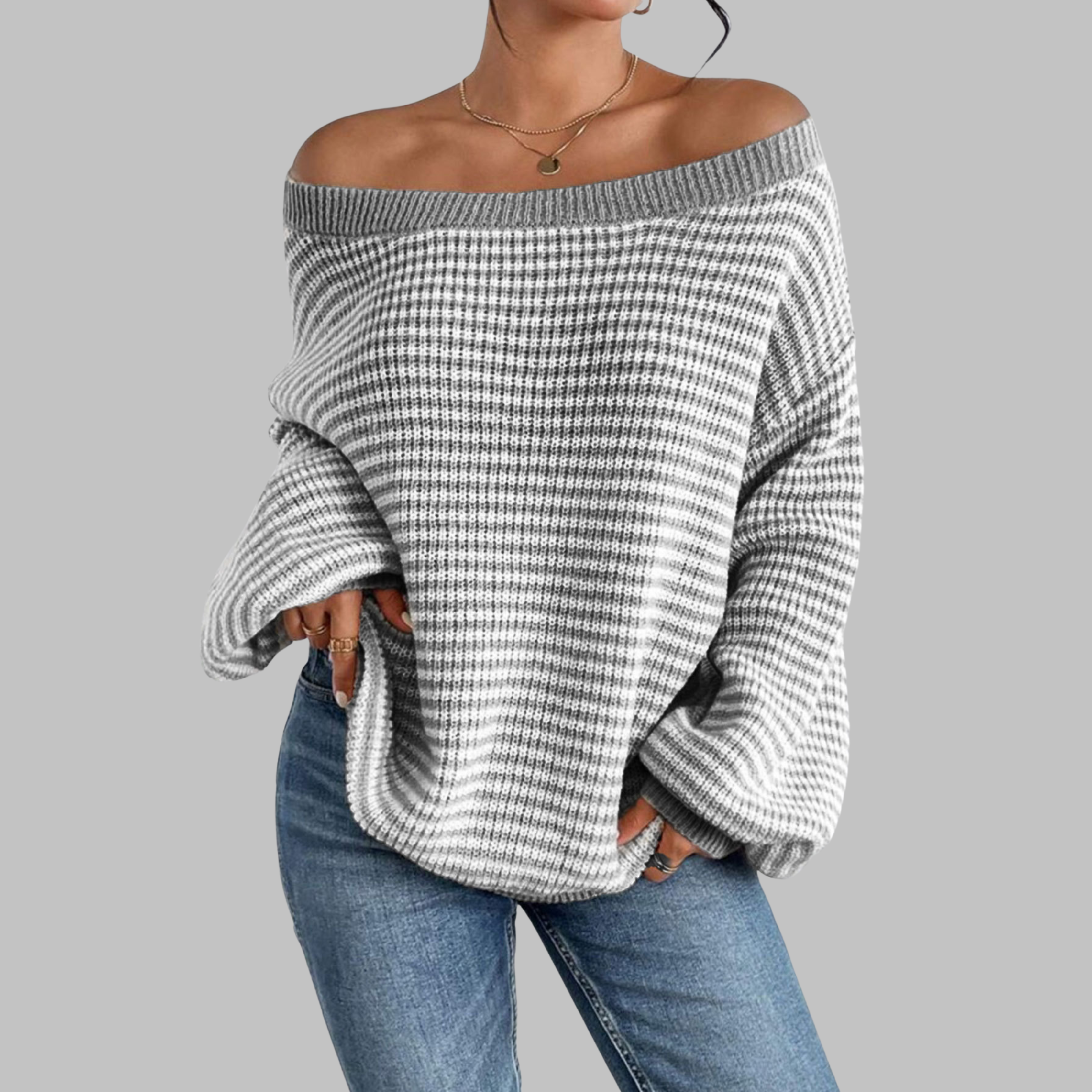SURI™ - Casual Striped Drop Shoulder Long Sleeve Sweater