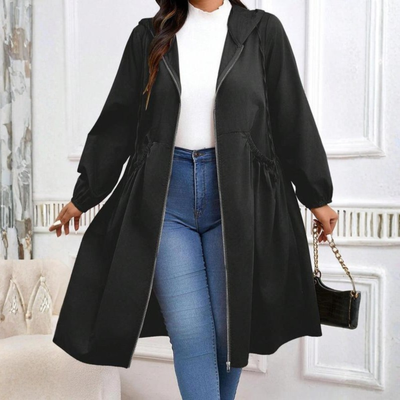 AVRIL™ - Casual Plus Size Drawstring Zip-Up Long Sleeve Hooded Coat