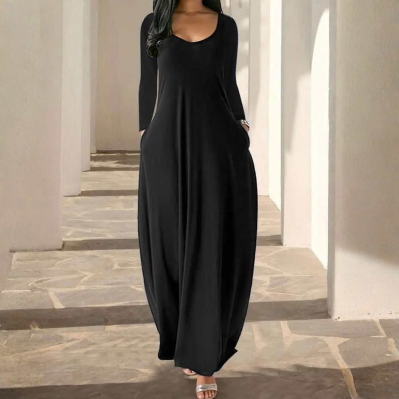 JAZZMIN™ - Casual Round Neck Long Sleeve Long Nightgown