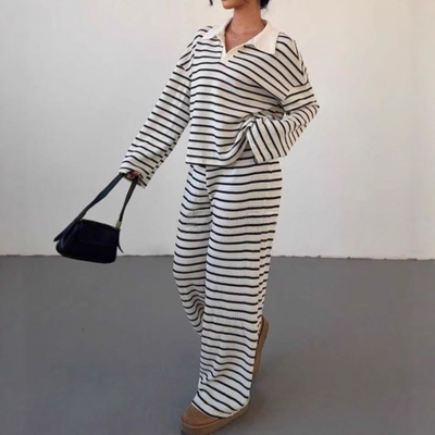 INCI™ - Casual Striped V-Neck Long Sleeve and Pants Set