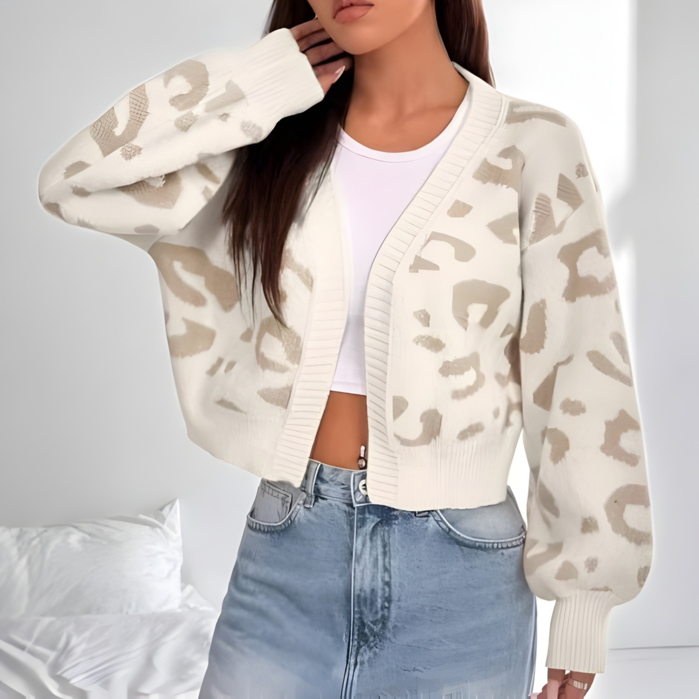 AVIA™ - Comfy Leopard Print Lantern Sleeve Cardigan