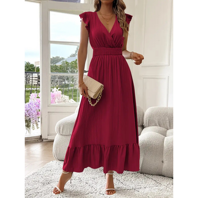 AVALERI™ - Elegant Shirred V-Neck Summer Maxi Dress