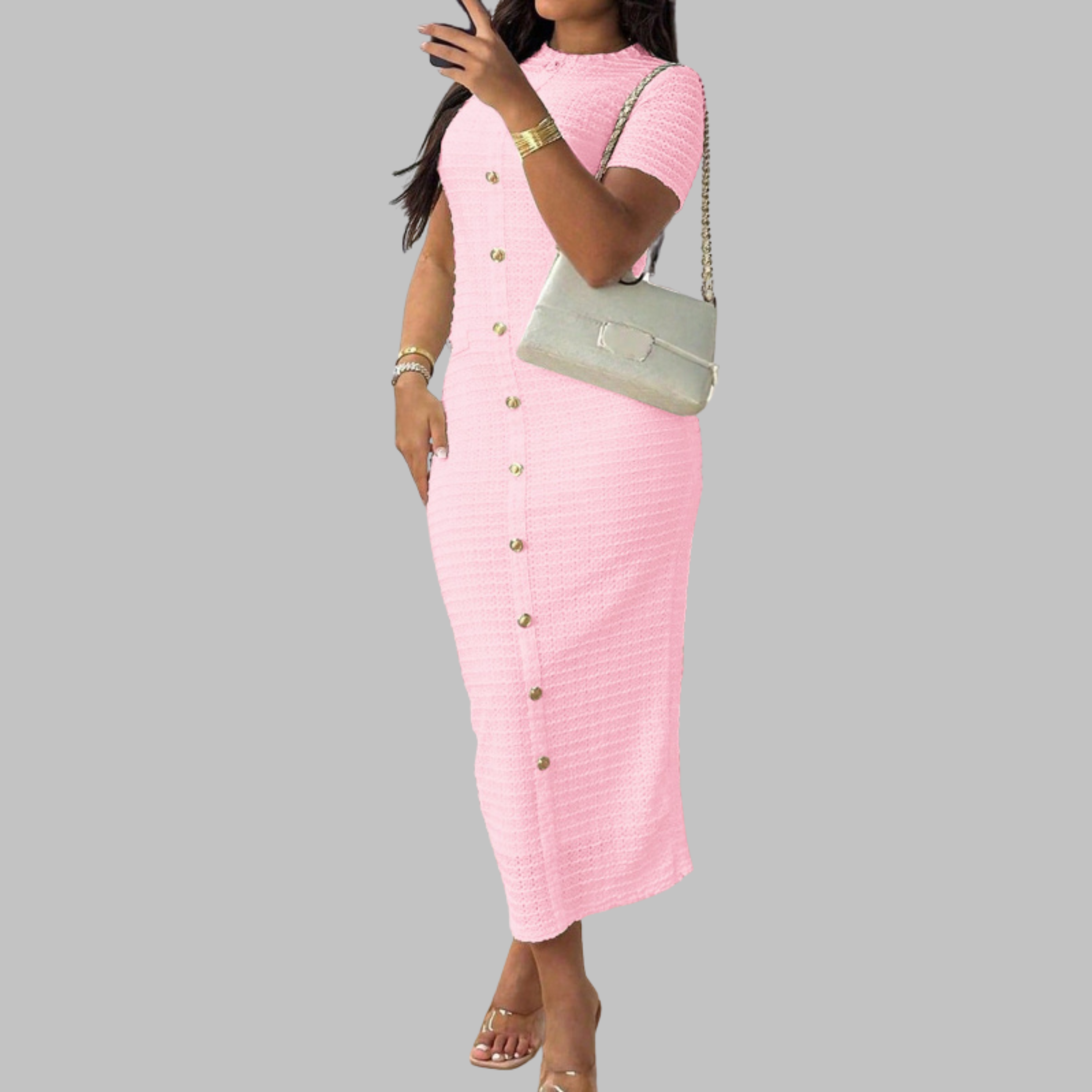 REGAN™ - Elegant Round Neck Fake Button Dress