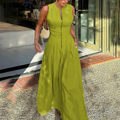 HONORATA™ – Relaxed Loose Fit Zippered Round-Neck Maxi Dress