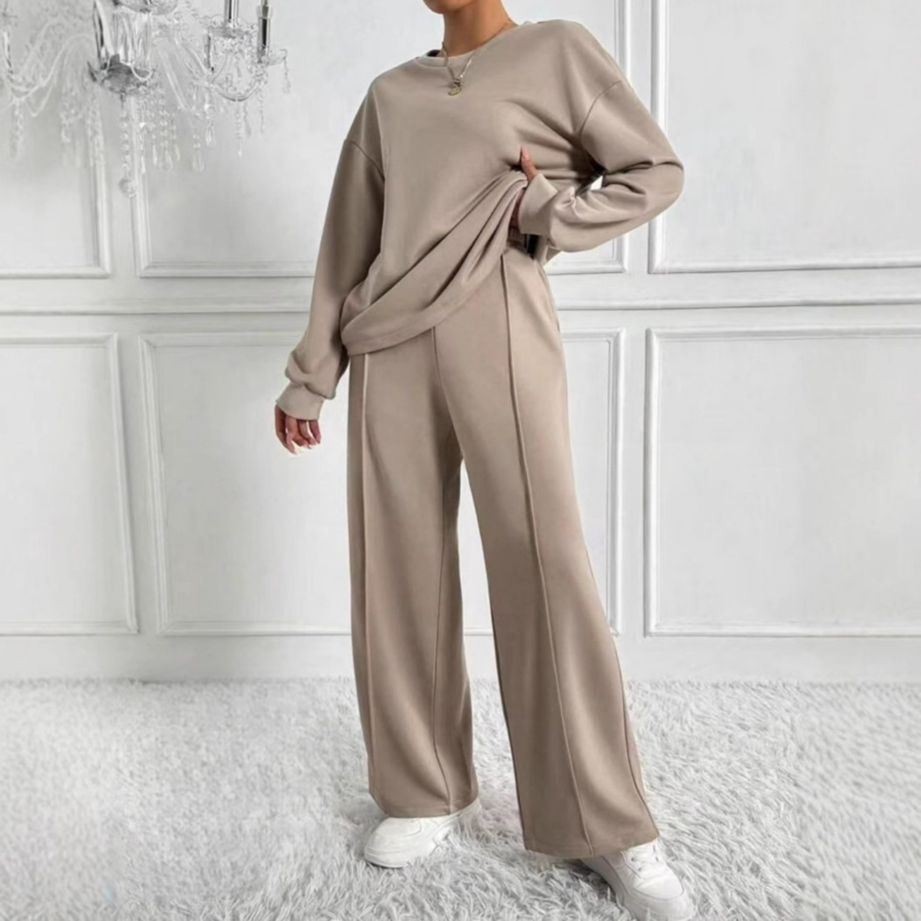 AMBRA™ - Casual Long Sleeve Sweatshirt and High Waist Pants Set