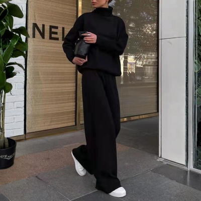 TADUM™ - Cozy Long Sleeve Turtleneck Top and Wide Leg Pants Set