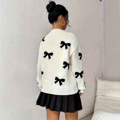 VISAY™ - Comfy Bow Print Pullover Sweater