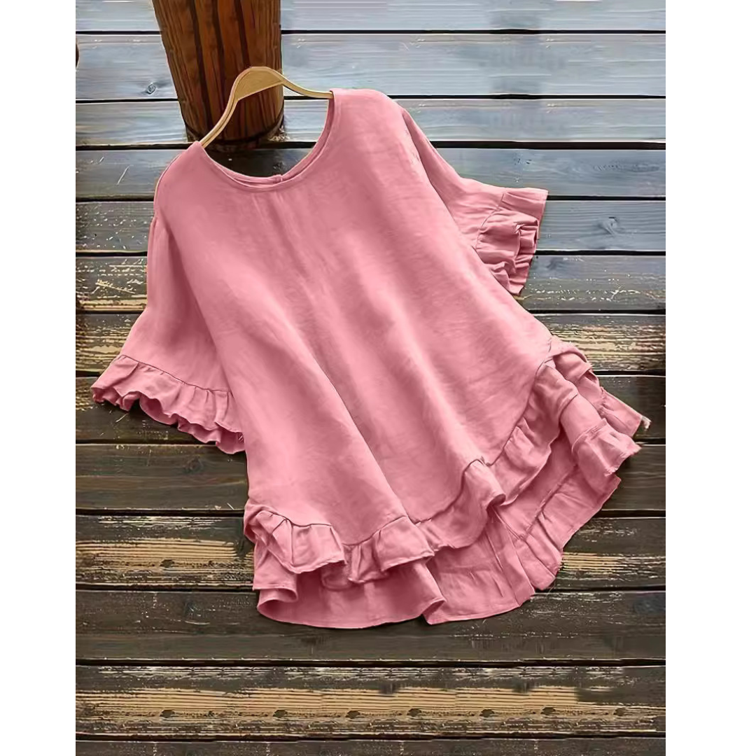 EVITA™ - Simple Plus Size Ruffle Hem Summer Blouse