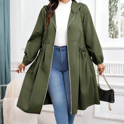 AVRIL™ - Casual Plus Size Drawstring Zip-Up Long Sleeve Hooded Coat