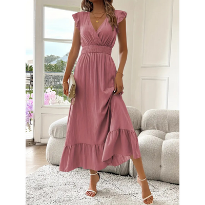 AVALERI™ - Elegant Shirred V-Neck Summer Maxi Dress