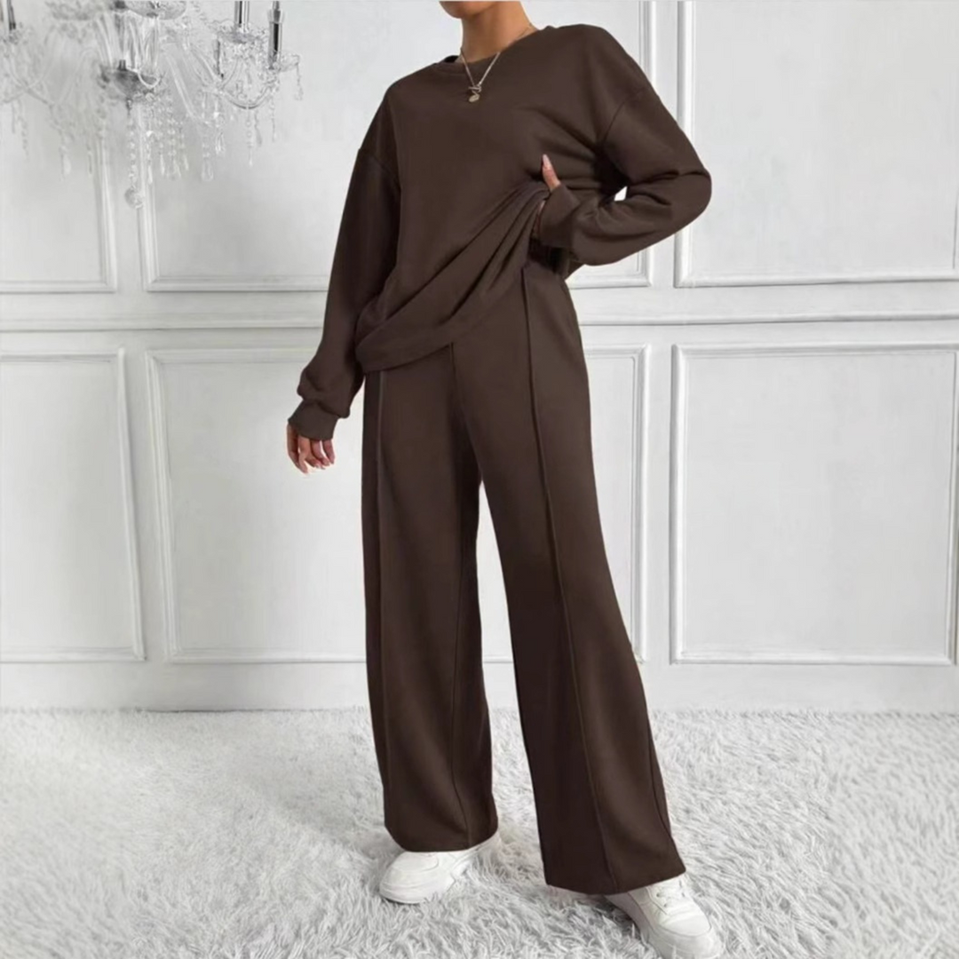 AMBRA™ - Casual Long Sleeve Sweatshirt and High Waist Pants Set