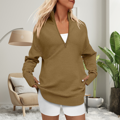 QUINN™ - Cozy Long Sleeve Quarter Zip Collared Pullover Sweater