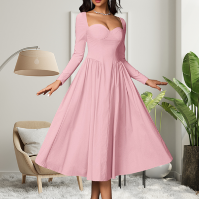 AKILA™ - Elegant Heart Neckline Long Sleeve A-Line Maxi Dress