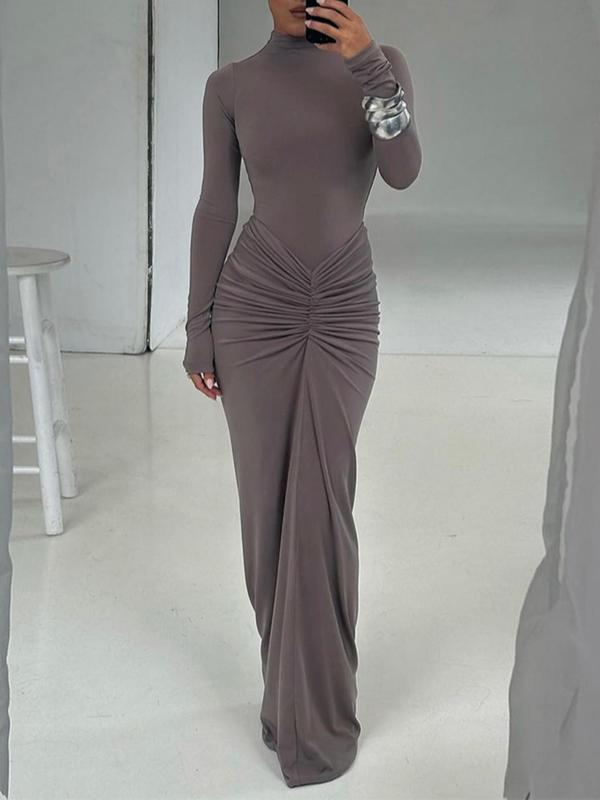 BETTY™ - Classy Ruched Long Sleeve Mock Bodycon Maxi Dress
