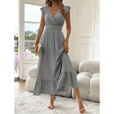 AVALERI™ - Elegant Shirred V-Neck Summer Maxi Dress
