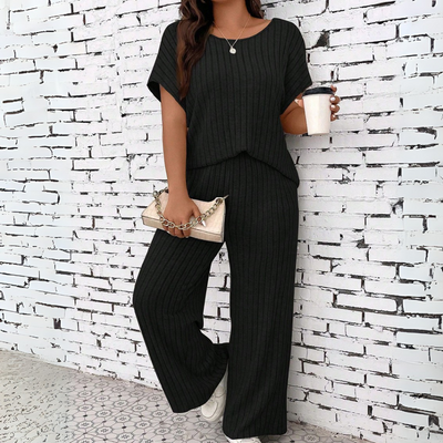 WAUNA™ - Casual Plus Size Short Sleeve Top and Pants Set