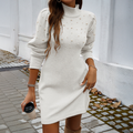 SOLEIL™ - Cozy Plain Puff Sleeve Bodycon Long Sleeve Mini Dress