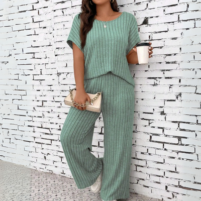 WAUNA™ - Casual Plus Size Short Sleeve Top and Pants Set