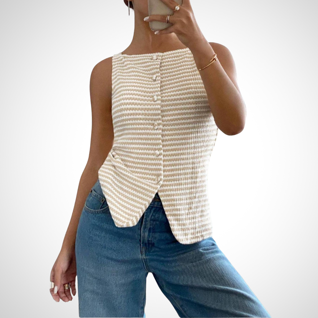 QUANDA™ - Classy Button Front Sleeveless Tank Top
