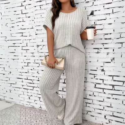 WAUNA™ - Casual Plus Size Short Sleeve Top and Pants Set