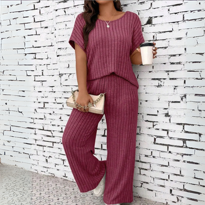 WAUNA™ - Casual Plus Size Short Sleeve Top and Pants Set