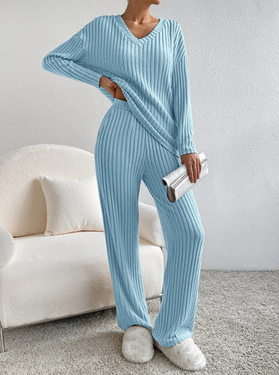 ELMER™ - Casual Long Sleeve V-Neck Top and Pants Set