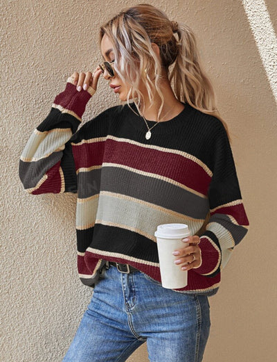 SOMIN™ - Comfy Striped Long Sleeve Round Neck Sweater