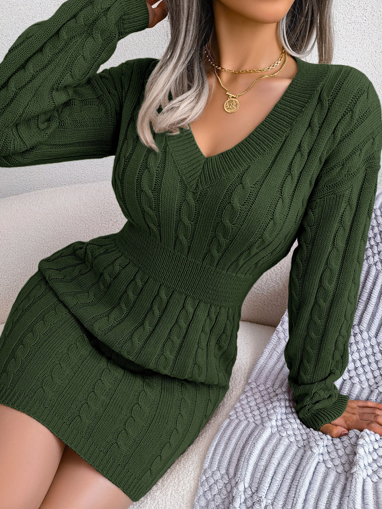 LIRAEL™ - Chic V-Neck Long Sleeve Mini Dress