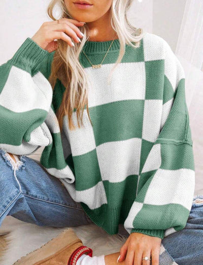 REVERIE™ - Casual Plaid Long Sleeve Round Neck Sweater