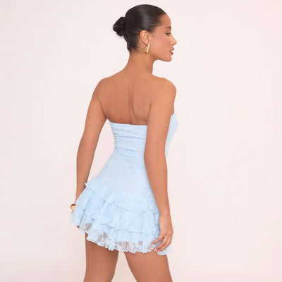 EVANGELINE™ – Chic Strapless Frill Hem Mini Dress