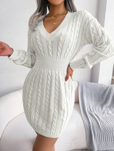 LIRAEL™ - Chic V-Neck Long Sleeve Mini Dress