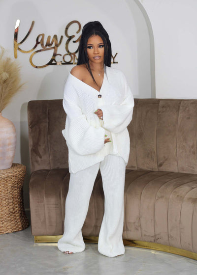 AMIKA™ - Casual V-Neck Cardigan and Wide Leg Pants Set