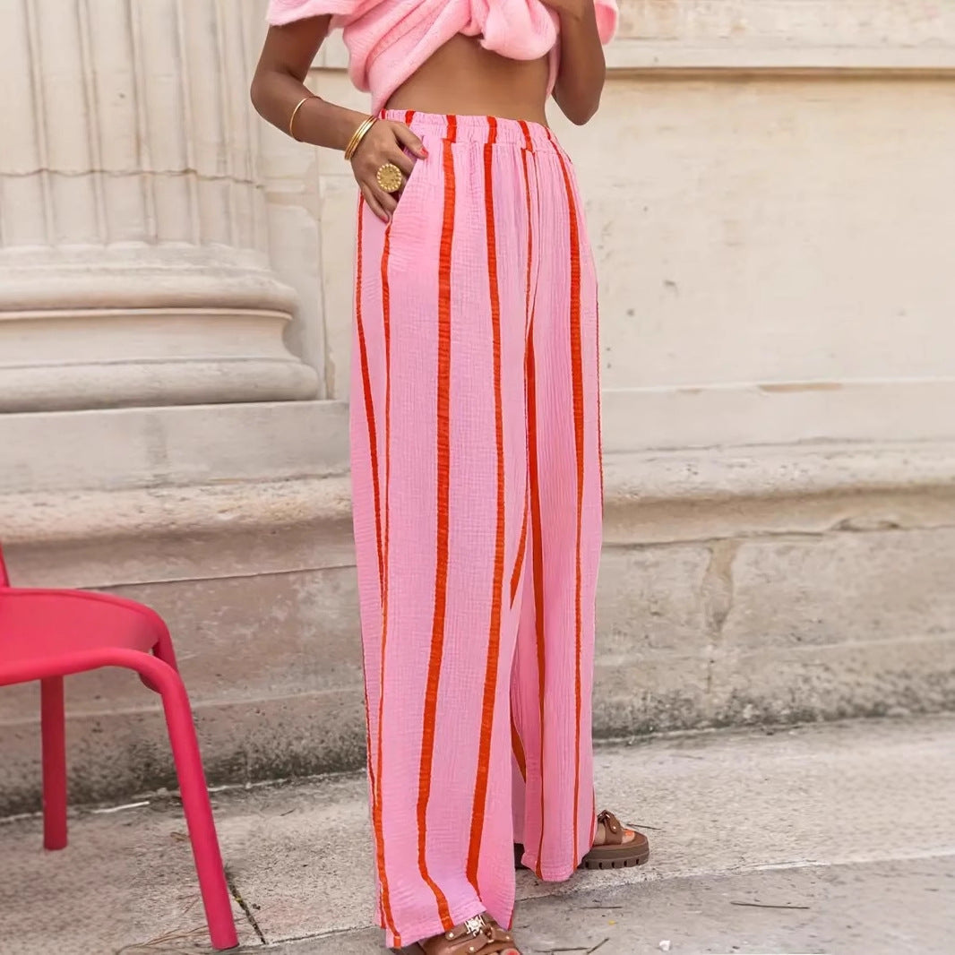 CHARO™ – Comfy Striped Wide-Leg Lounge Trousers