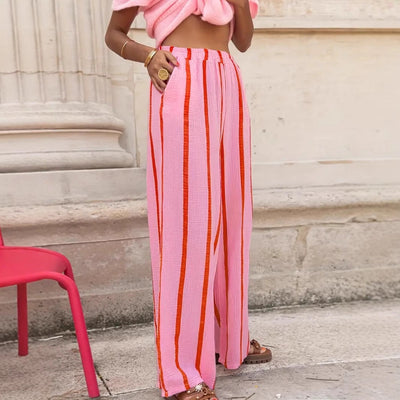 CHARO™ – Comfy Striped Wide-Leg Lounge Trousers