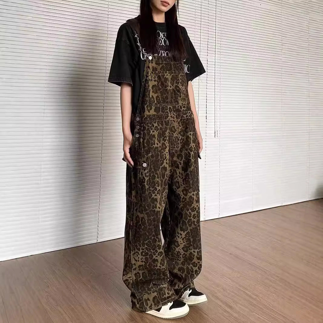 LUNTIAN™ – Vintage Leopard Wide-Leg Overall Jumpsuit