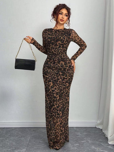JULIA™ - Comfy Printed Long Sleeve Round Neck Bodycon Maxi Dress
