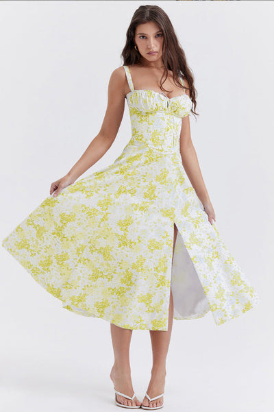 OPRAH™ - Casual Lace-Up Square Neck Midi Dress