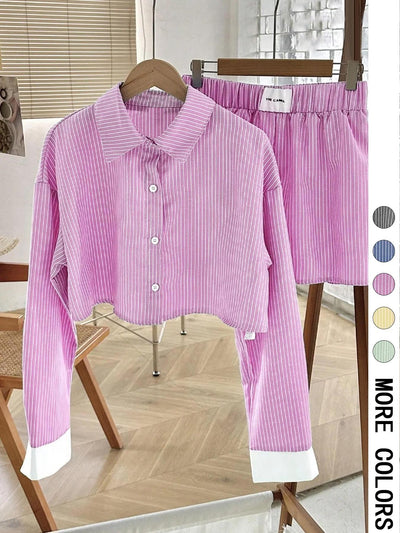 EMERSYN™ - Casual Collared Long-Sleeve Co-Ord Set