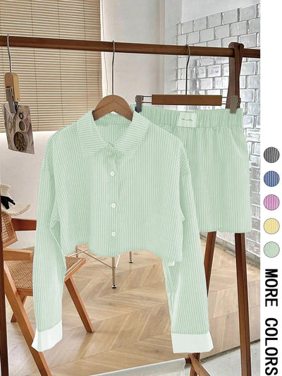 EMERSYN™ - Casual Collared Long-Sleeve Co-Ord Set