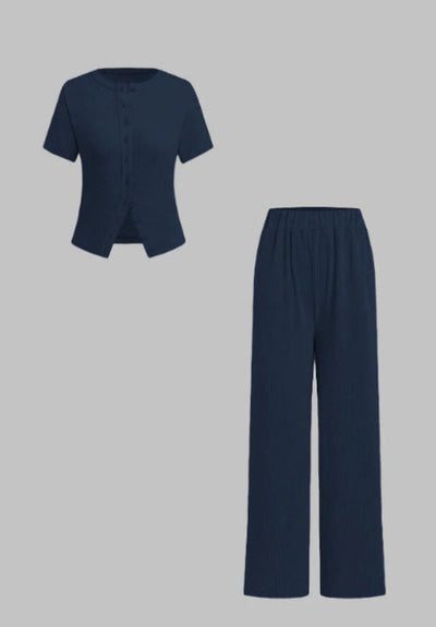 MIRANDA™ - Casual Button Front Top and Wide Leg Pants Set