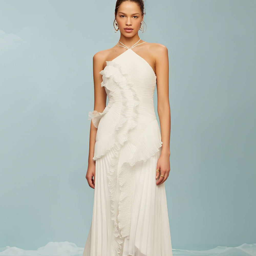 QUINTESSA™ - Elegant Halter Neck Lotus Summer Maxi Dress